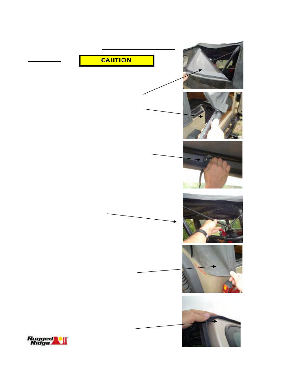 Removing the old top | Rugged Ridge Soft Top With Door Skins, Spice, Tinted Windows, 88-95 Jeep Wrangler User Manual | Page 2 / 6