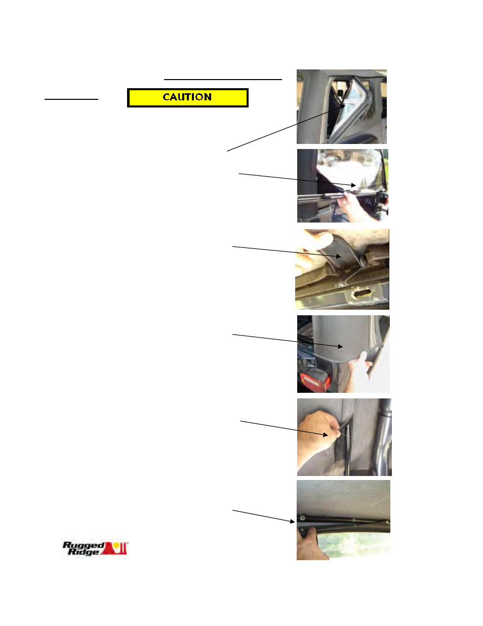 Removing the old top | Rugged Ridge Soft Top, Door Skins, Dark Tan, Tinted Windows, 97-02 Wrangler (TJ) User Manual | Page 2 / 8