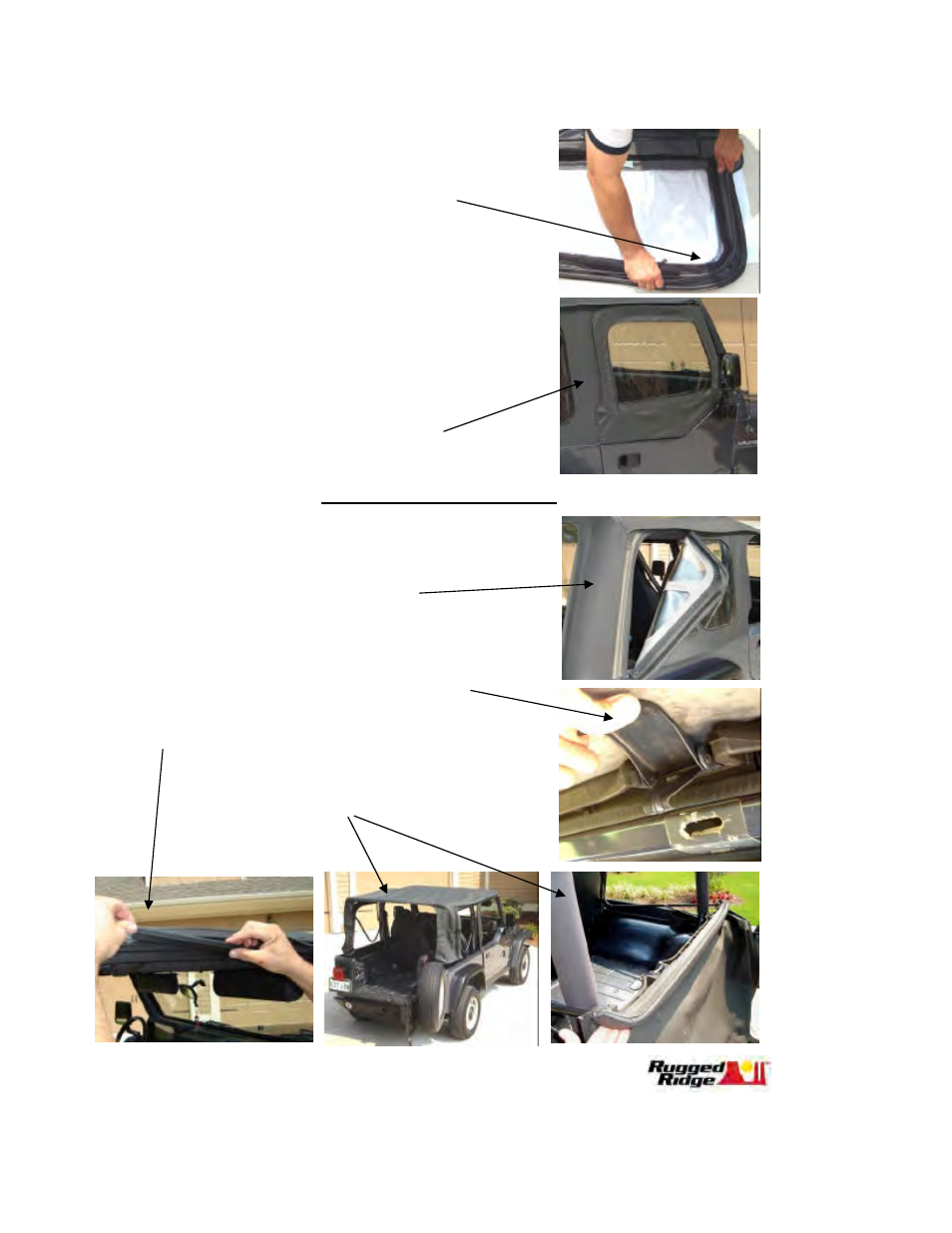 Folding the top down | Rugged Ridge Soft Top, Door Skins, Dark Tan, Tinted Windows, 97-02 Wrangler (TJ) User Manual | Page 7 / 8