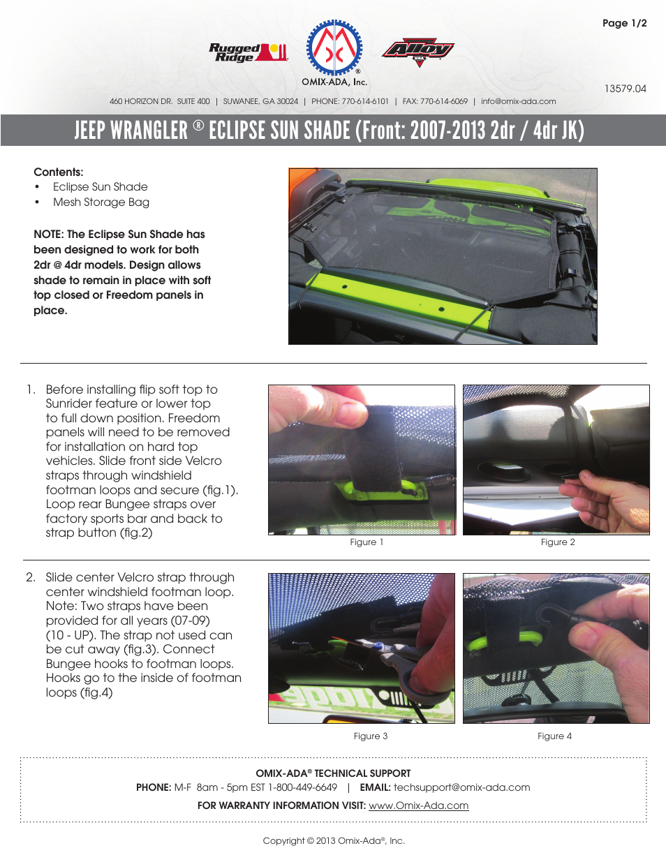 Rugged Ridge Eclipse Sun Shade, Black, 07-14 Jeep Wrangler (JK) User Manual | 2 pages