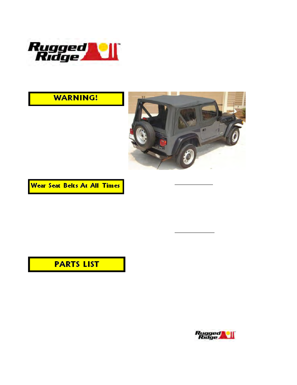Rugged Ridge Soft Top, Door Skins, Black, Clear Windows, 03-06 Jeep Wrangler (TJ) User Manual | 8 pages