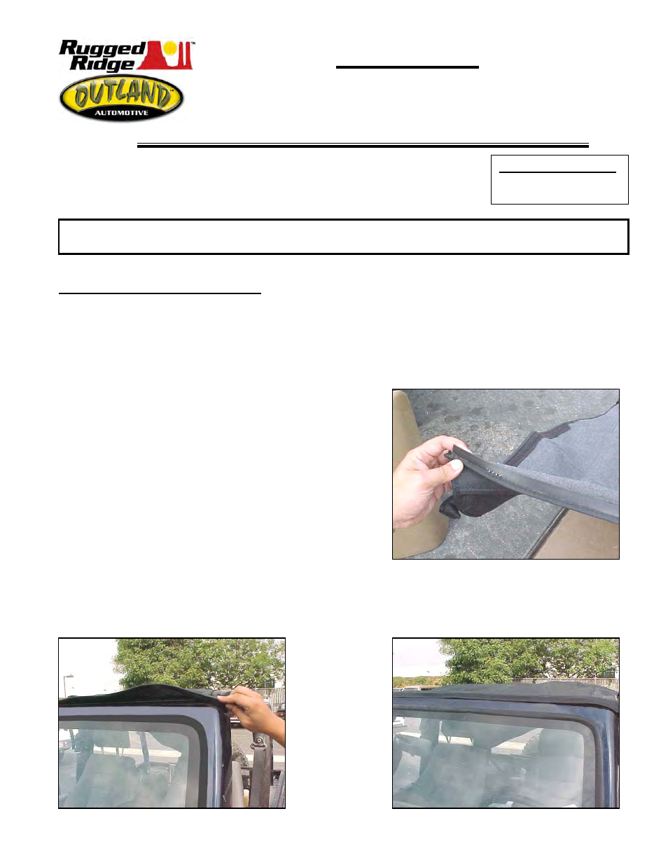 Rugged Ridge Header Roll Bar Top, Khaki Diamond, 97-06 Jeep Wrangler (TJ) User Manual | 4 pages