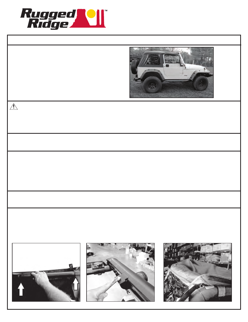 Rugged Ridge Sailcloth Bowless XHD Soft Top, Black, 97-06 Jeep Wrangler (TJ) User Manual | 7 pages