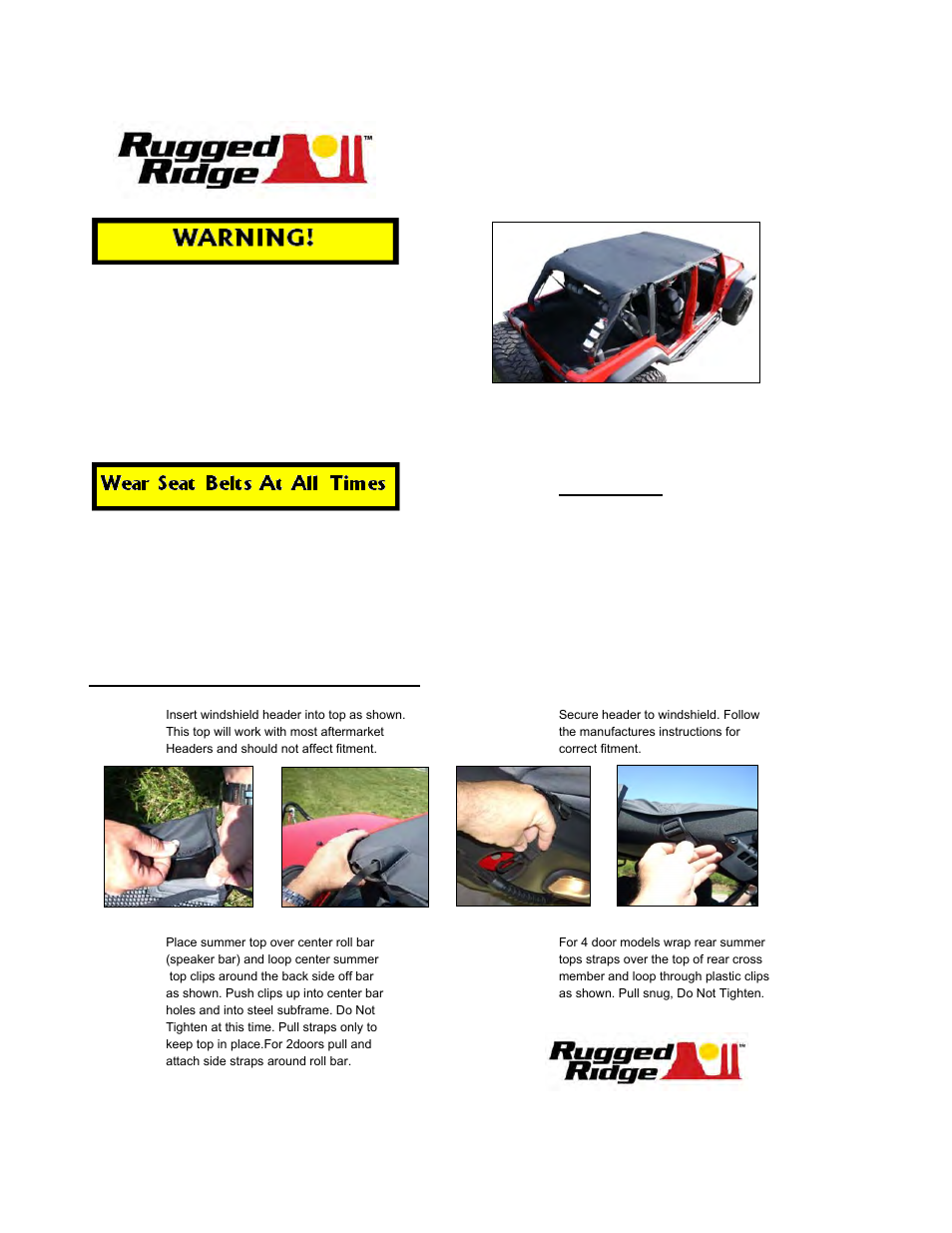 Rugged Ridge Mesh Roll Bar Top, 07-09 Jeep Wrangler Unlimited (JK) User Manual | 2 pages