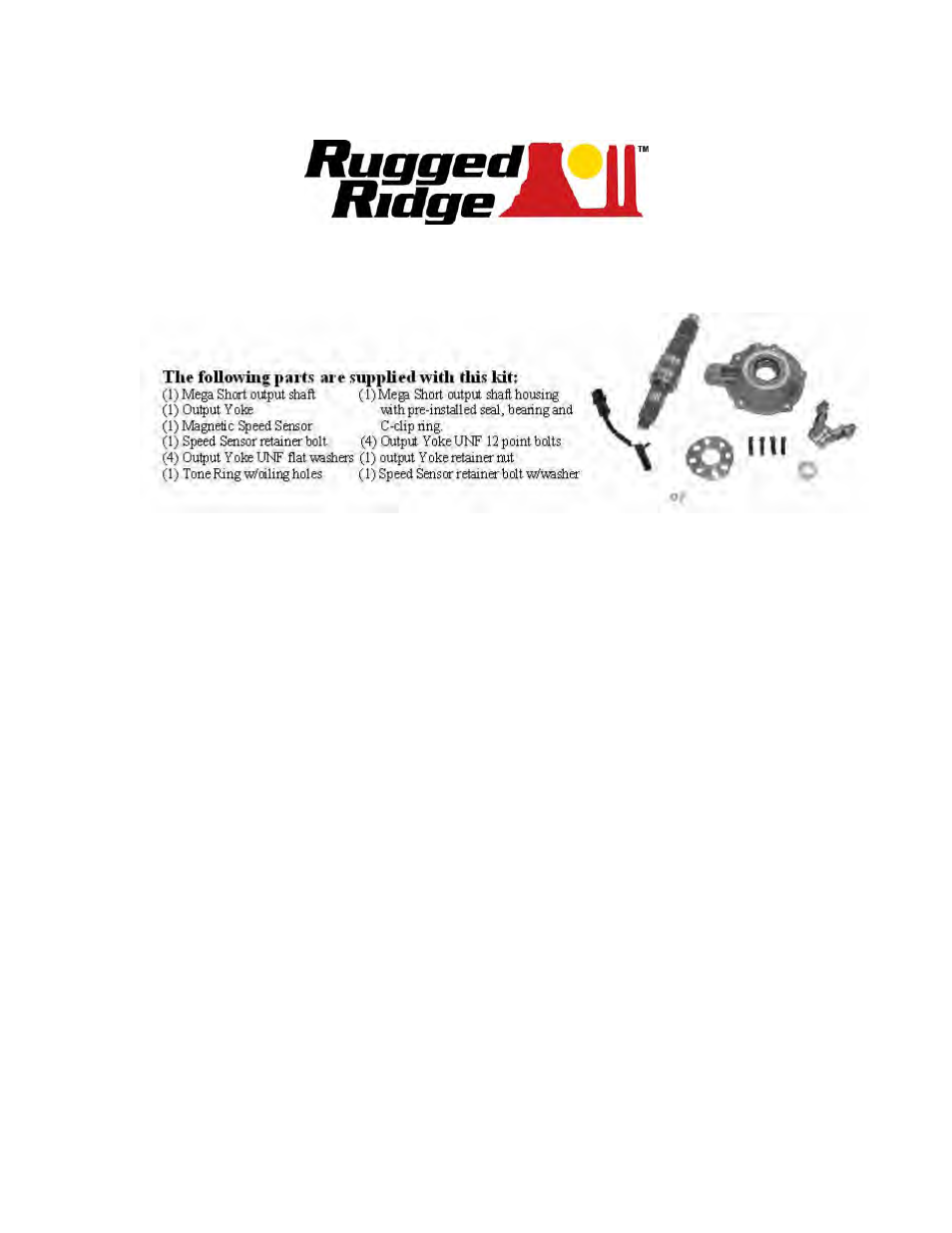 Rugged Ridge NP231 Mega Short Slip Yoke Eliminator (SYE) Kit with Speed Sensor User Manual | 11 pages