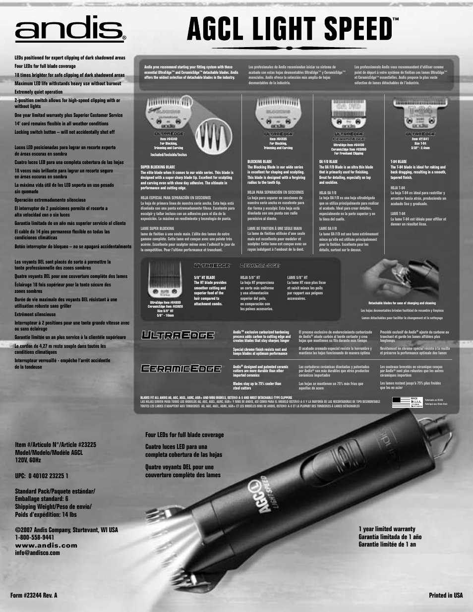 Andis Company AGCL User Manual | Page 2 / 2