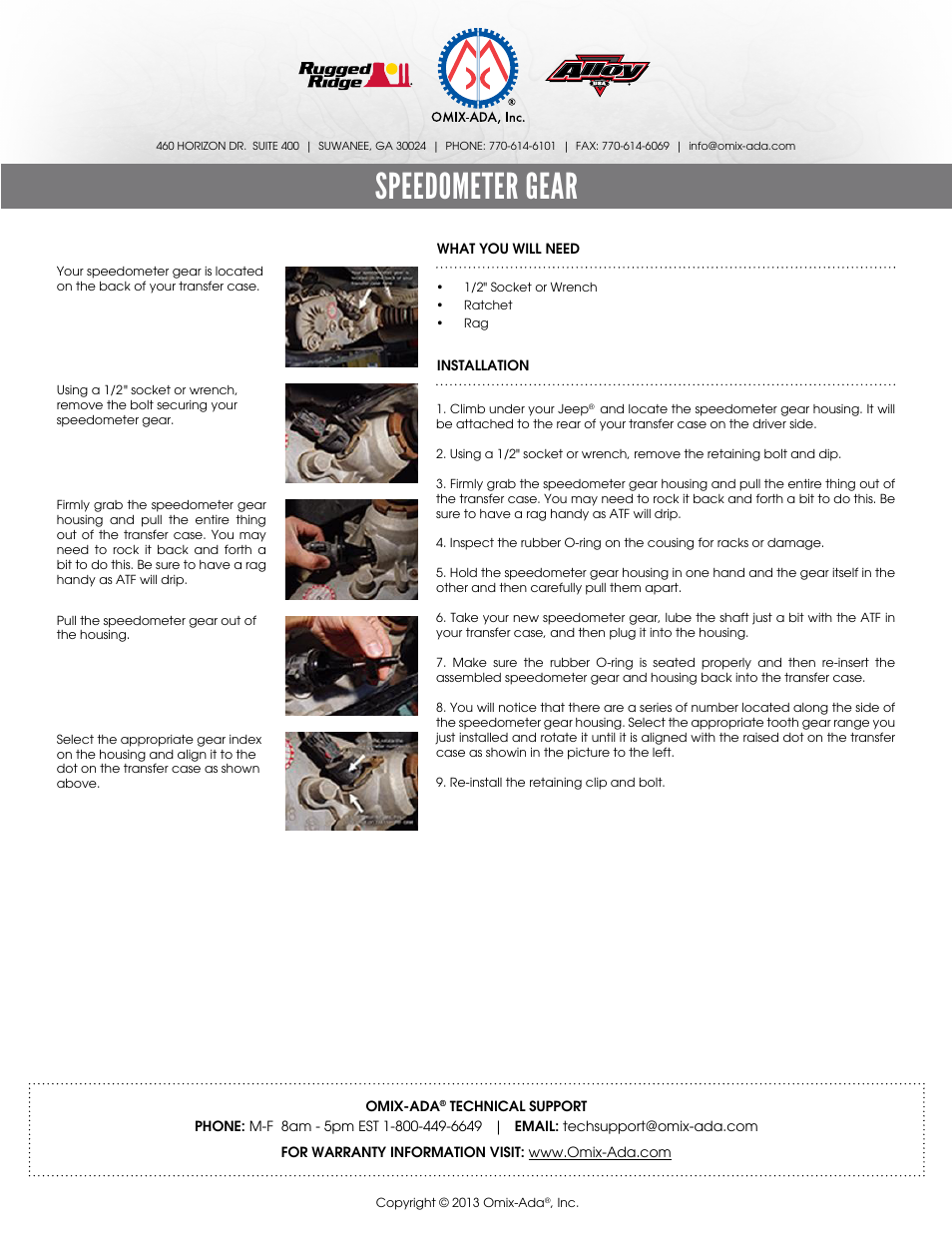 Rugged Ridge Speedometer Gear, 43 Teeth, Long User Manual | 1 page
