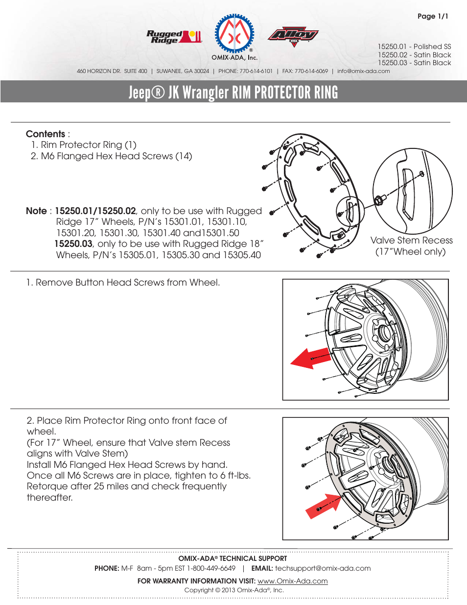 Rugged Ridge Rim Protector, Satin Black, 07-14 Jeep Wrangler (JK) User Manual | 1 page