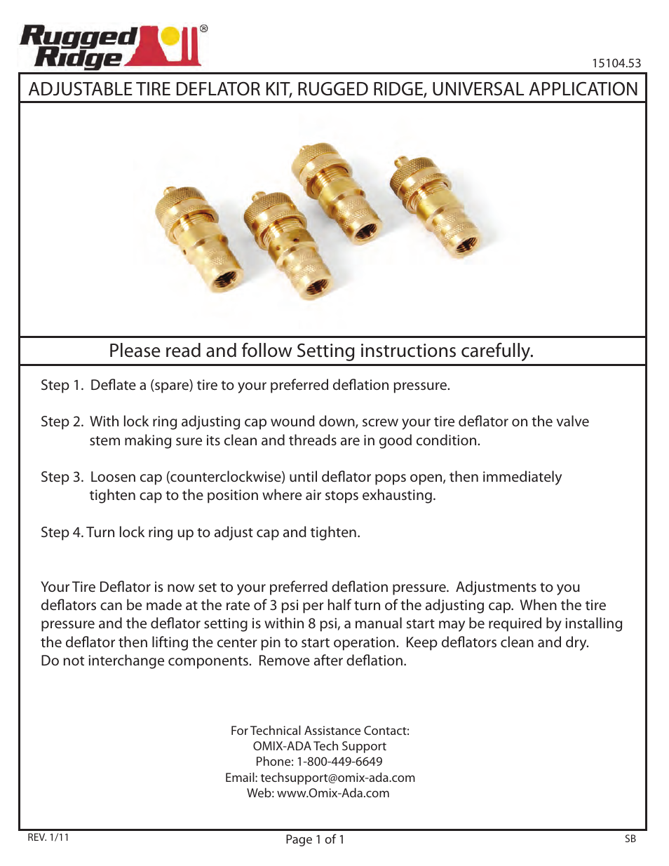 Rugged Ridge Tire Deflator Kit User Manual | 1 page