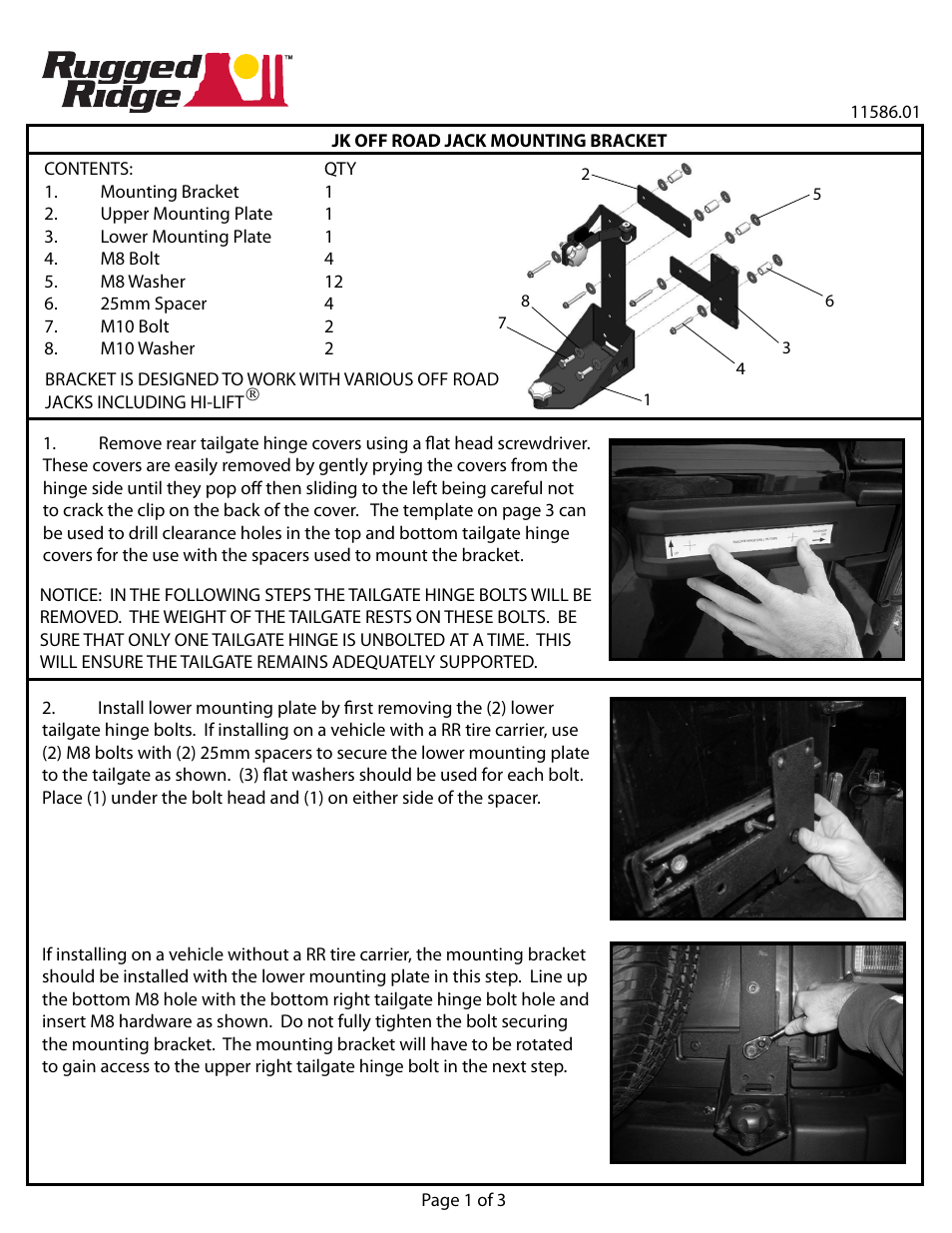 Rugged Ridge Offroad Jack Mounting Bracket, 07-14 Jeep Wrangler (JK) User Manual | 4 pages