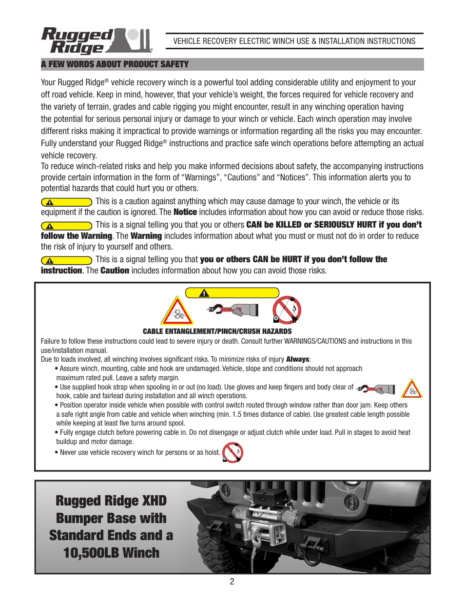 Rugged Ridge Performance 8,500 lbs Off Road Winch User Manual | Page 2 / 14