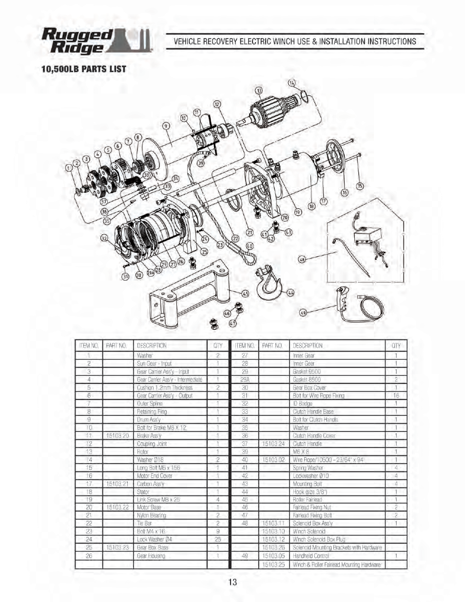 Rugged Ridge Performance 10,500 lbs Off Road Winch User Manual | Page 13 / 14
