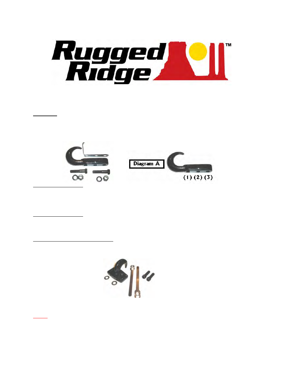 Rugged Ridge Front Tow Hook, Black, 42-02 Jeep CJ & Wrangler User Manual | 1 page