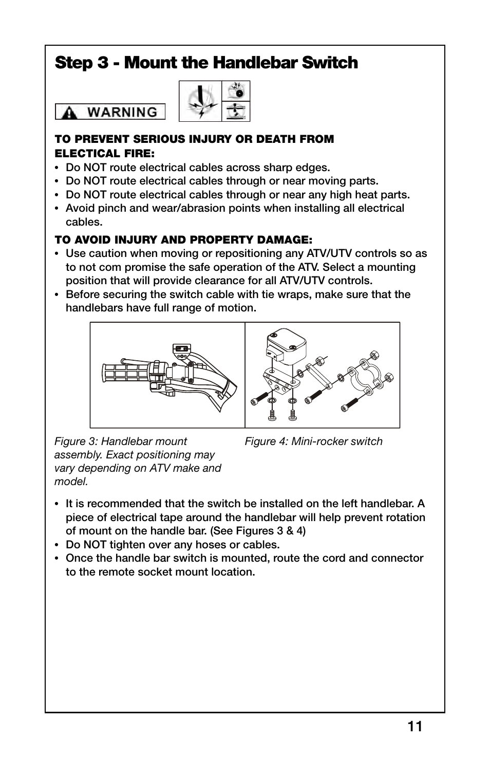 Step 3 - mount the handlebar switch | Rugged Ridge 3,000 Pound Heavy Duty Winch, ATV/UTV User Manual | Page 11 / 23