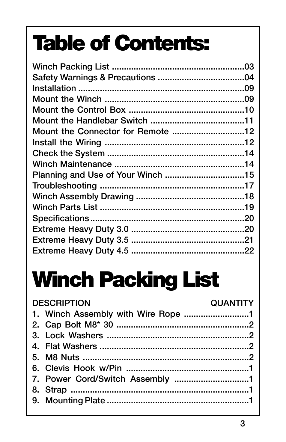 Rugged Ridge 3,000 Pound Heavy Duty Winch, ATV/UTV User Manual | Page 3 / 23