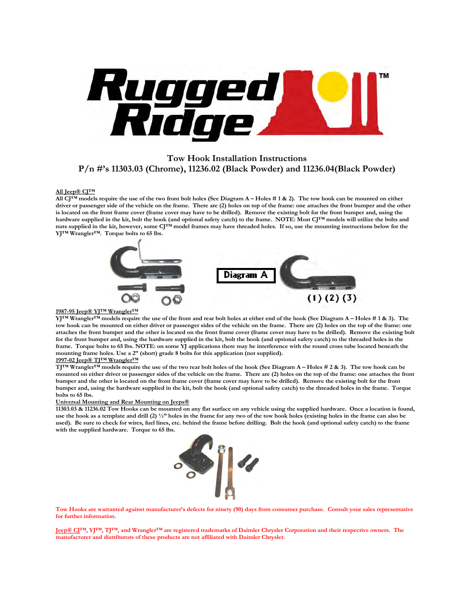 Rugged Ridge Rear Tow Hook, 97-06 Jeep Wrangler User Manual | 2 pages