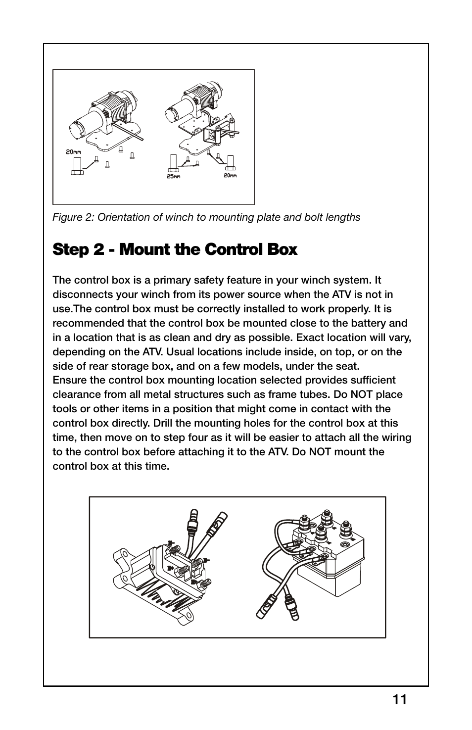 Step 2 - mount the control box | Rugged Ridge 2,500 Pound Heavy Duty Winch, ATV/UTV User Manual | Page 11 / 21