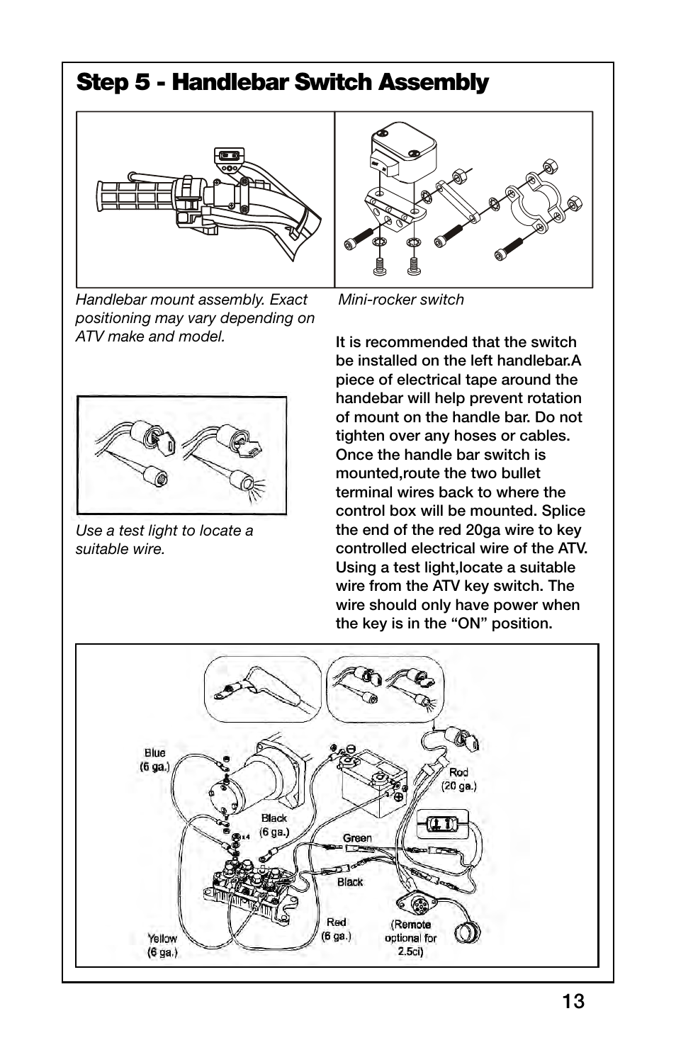 Step 5 - handlebar switch assembly | Rugged Ridge 2,500 Pound Heavy Duty Winch, ATV/UTV User Manual | Page 13 / 21