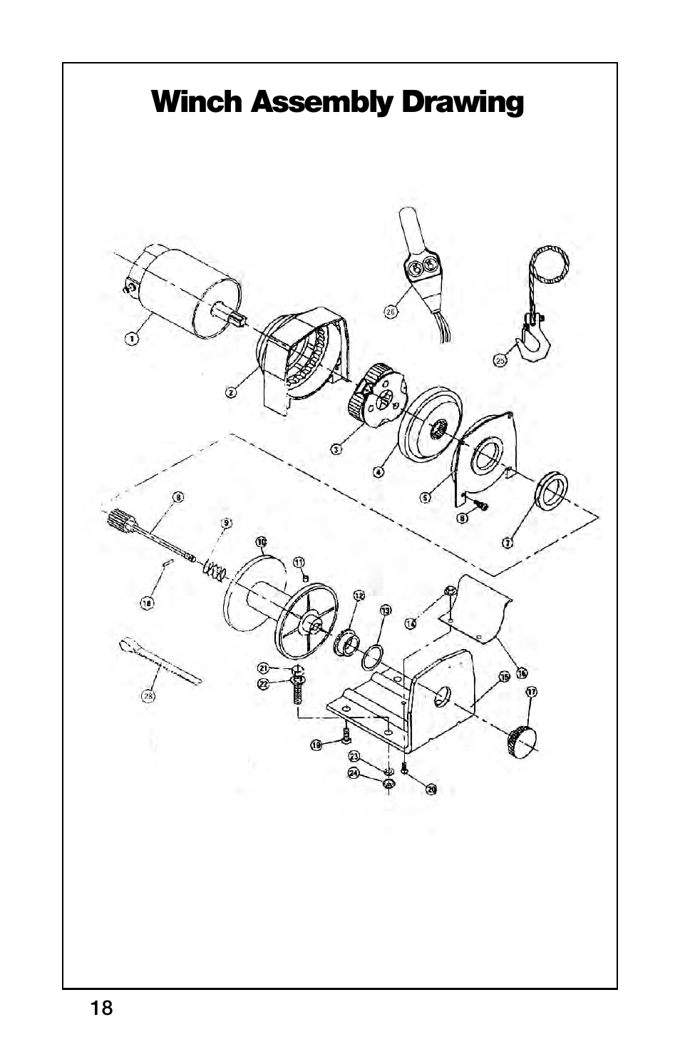 Winch assembly drawing | Rugged Ridge 2,500 Pound Heavy Duty Winch, ATV/UTV User Manual | Page 18 / 21