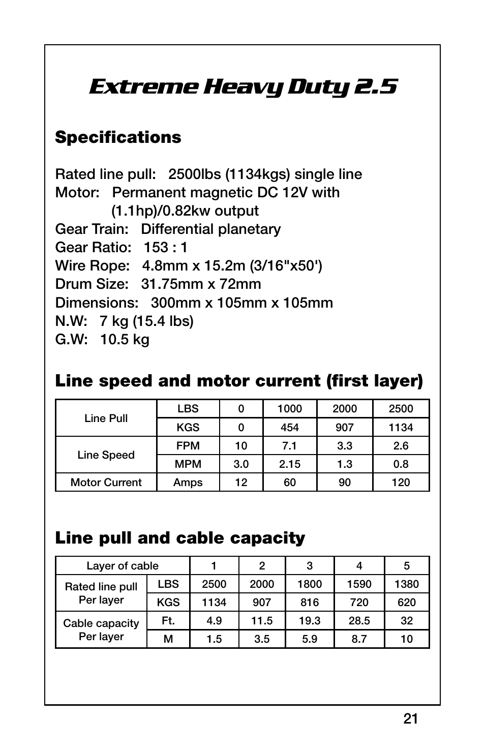 Extreme heavy duty 2.5, Specifications | Rugged Ridge 2,500 Pound Heavy Duty Winch, ATV/UTV User Manual | Page 21 / 21