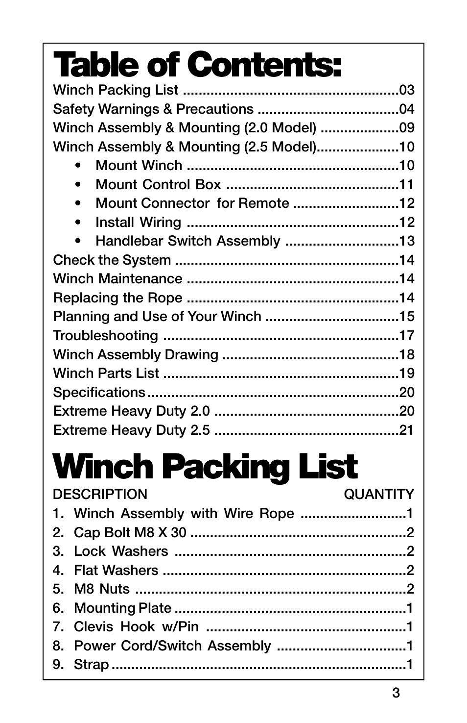 Rugged Ridge 2,500 Pound Heavy Duty Winch, ATV/UTV User Manual | Page 3 / 21