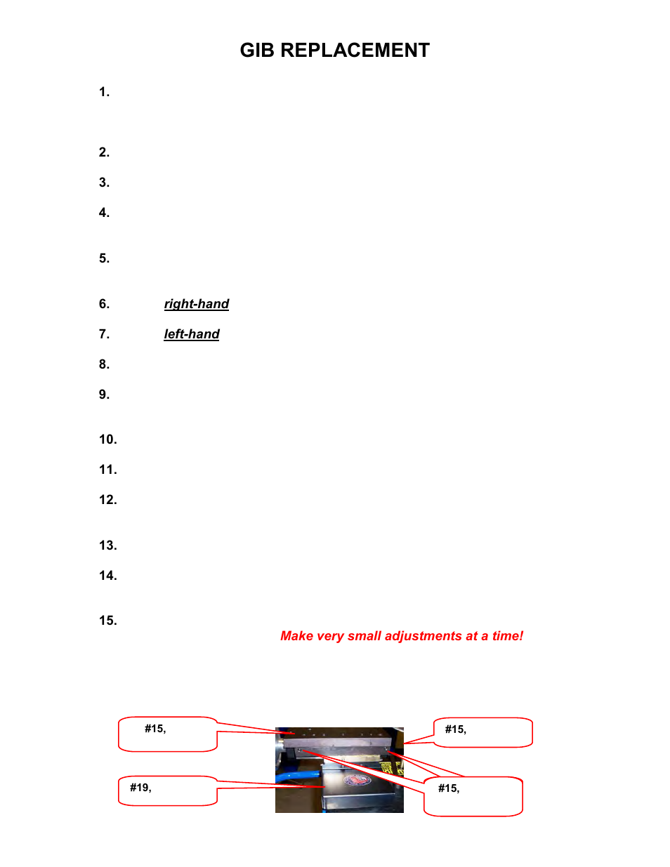 Gib replacement | Mittler Bros Machine & Tool 400-VSUADJ User Manual | Page 15 / 38