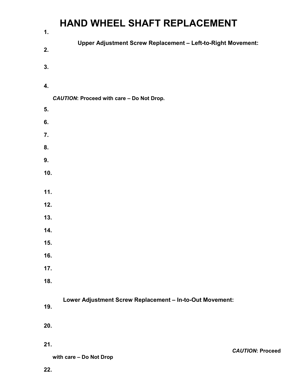 Hand wheel shaft replacement | Mittler Bros Machine & Tool 400-VSUADJ User Manual | Page 17 / 38