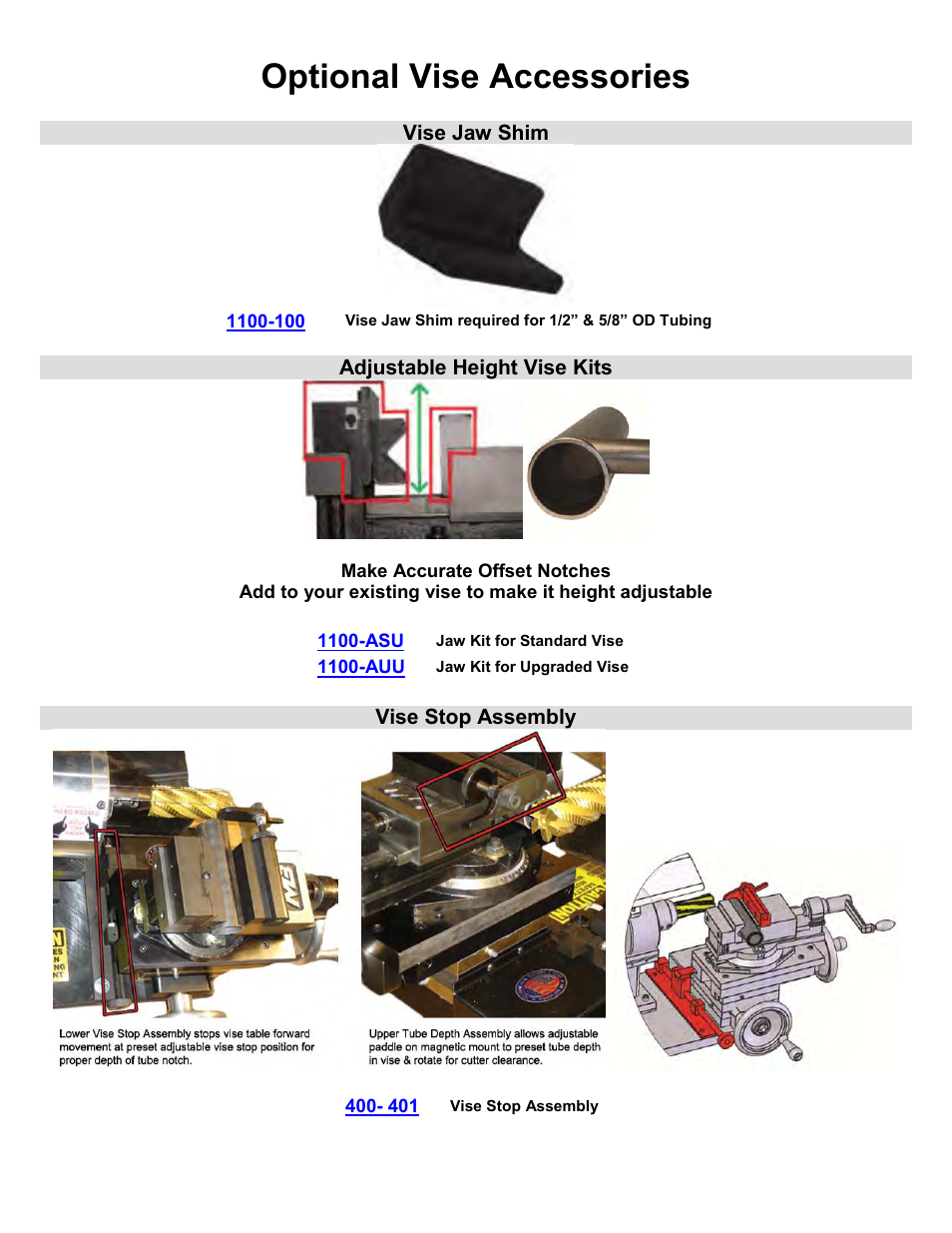 Optional vise accessories | Mittler Bros Machine & Tool 400-VSUADJ User Manual | Page 29 / 38