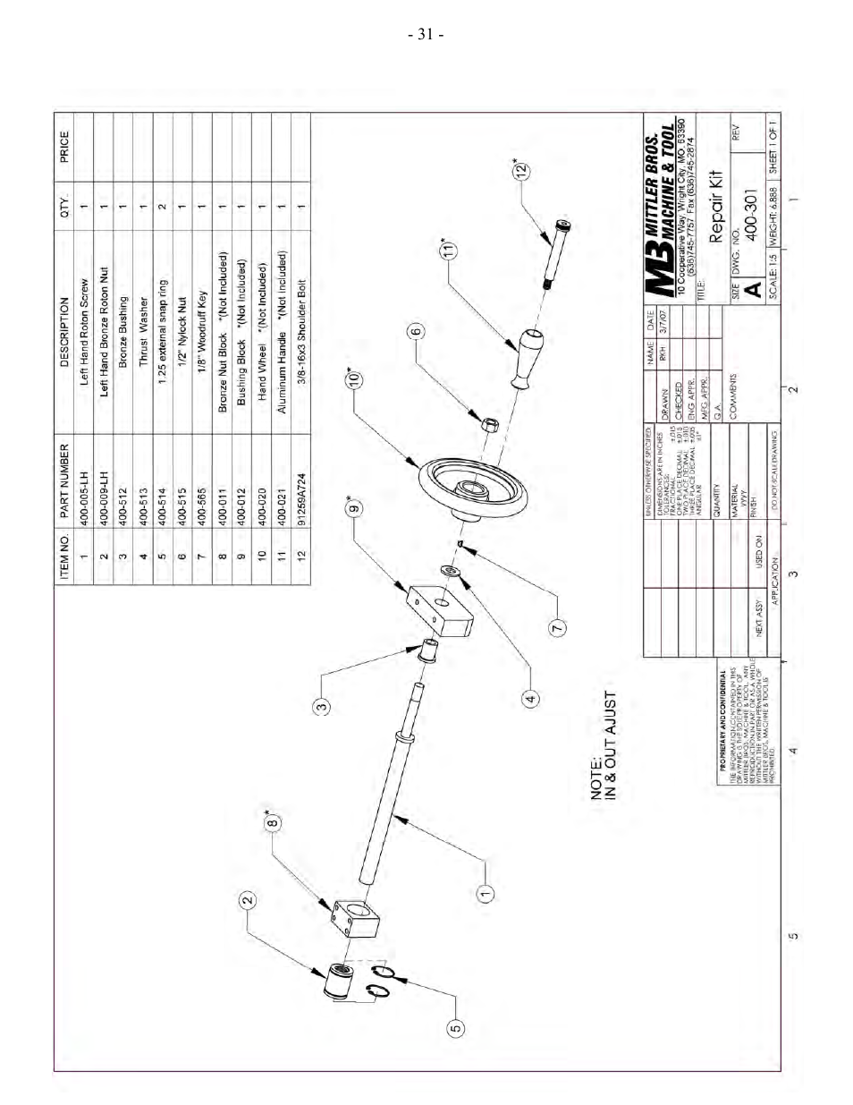 Mittler Bros Machine & Tool 400-VSUADJ User Manual | Page 31 / 38