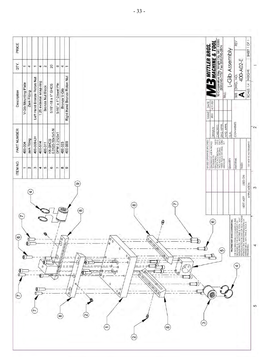 L-gib assembly | Mittler Bros Machine & Tool 400-VSUADJ User Manual | Page 33 / 38