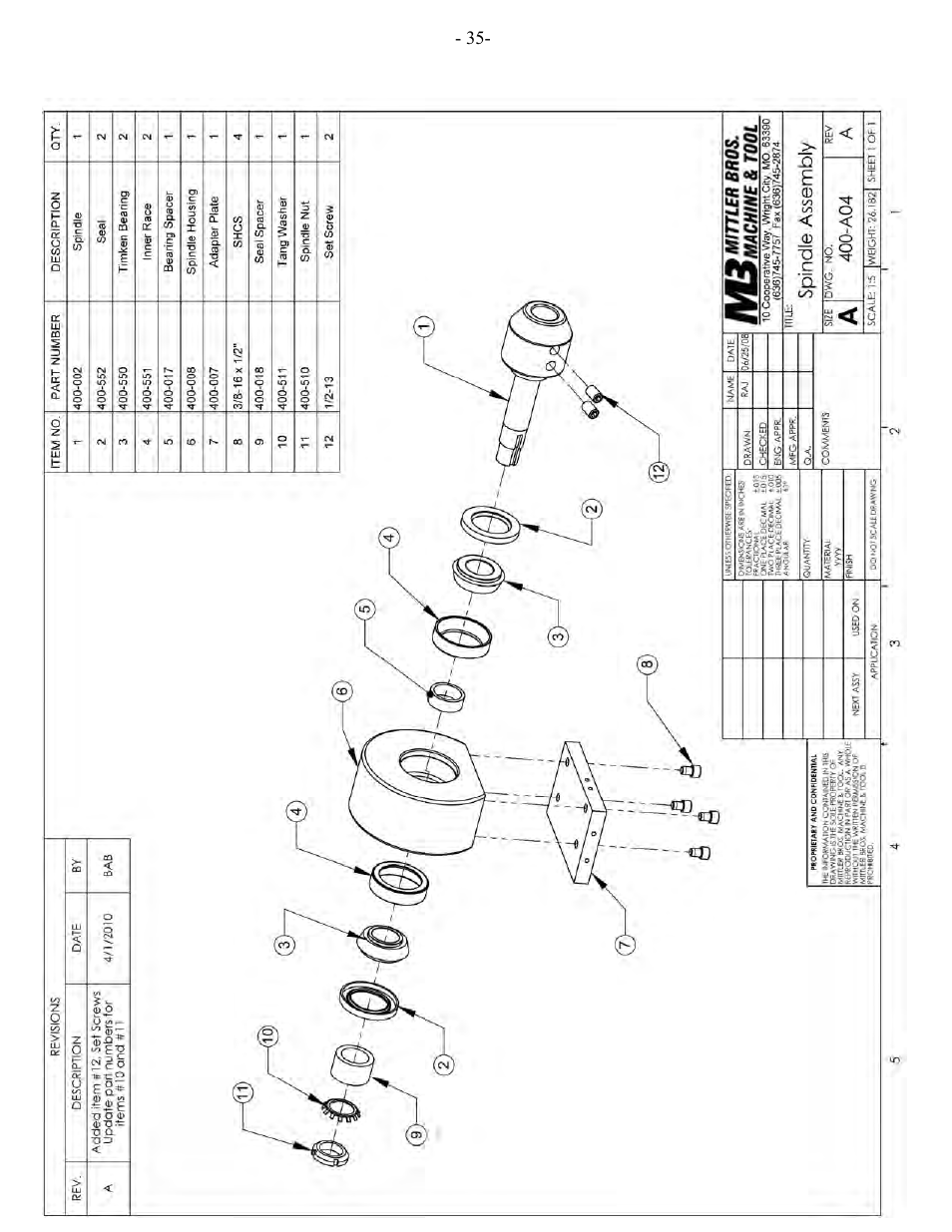Spindle assembly | Mittler Bros Machine & Tool 400-VSUADJ User Manual | Page 35 / 38