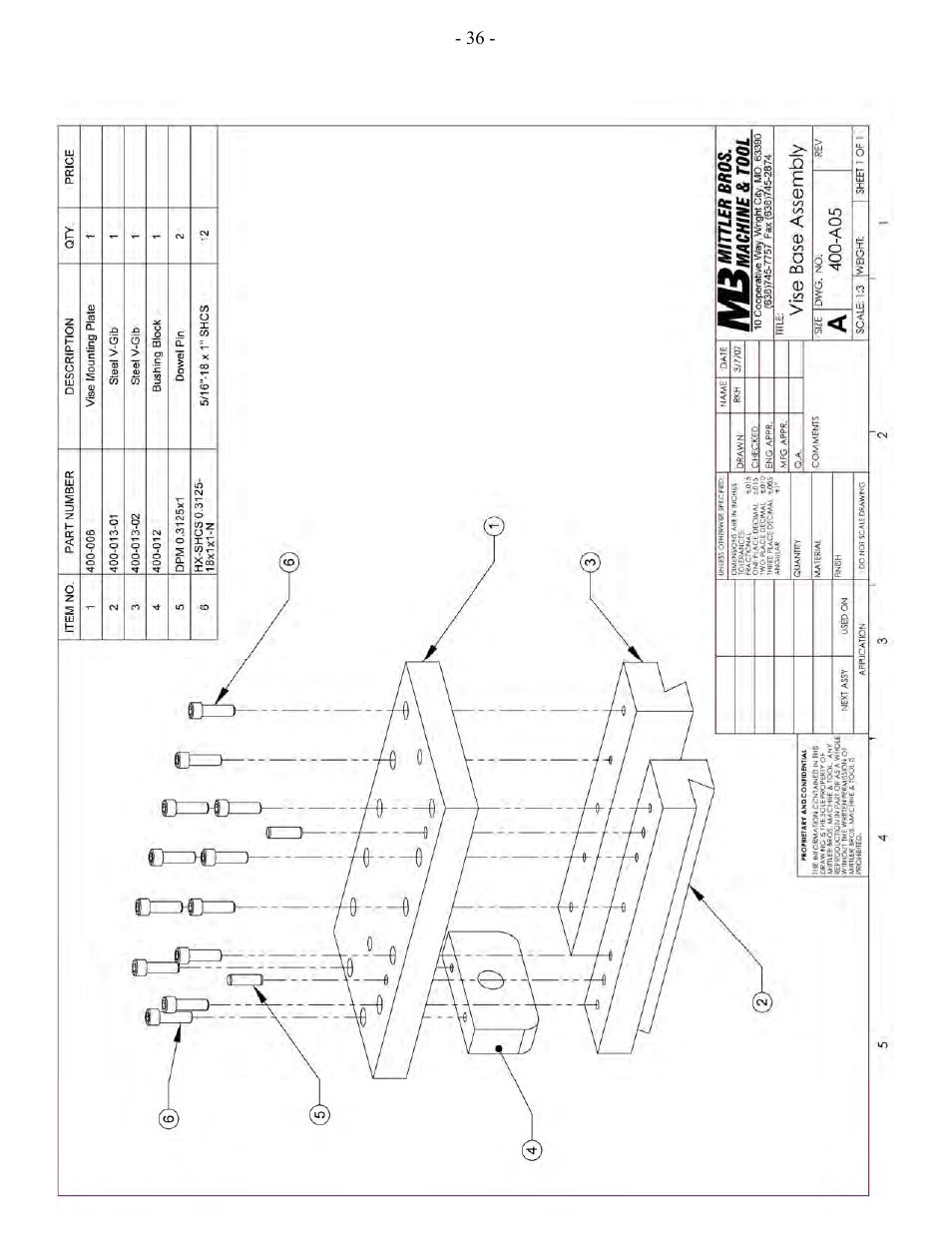 Vise base assembly | Mittler Bros Machine & Tool 400-VSUADJ User Manual | Page 36 / 38