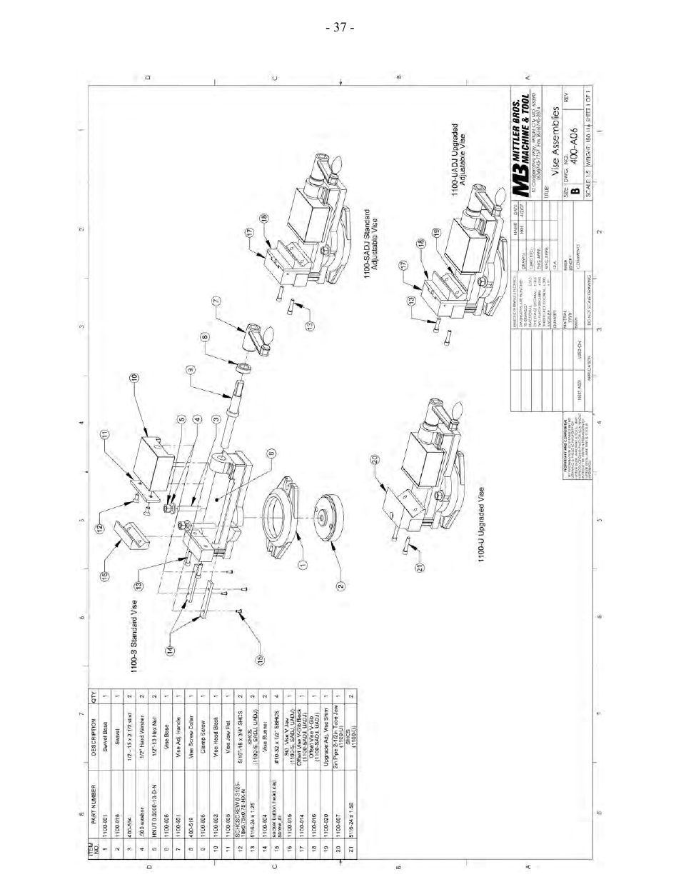 Vise assemblies | Mittler Bros Machine & Tool 400-VSUADJ User Manual | Page 37 / 38