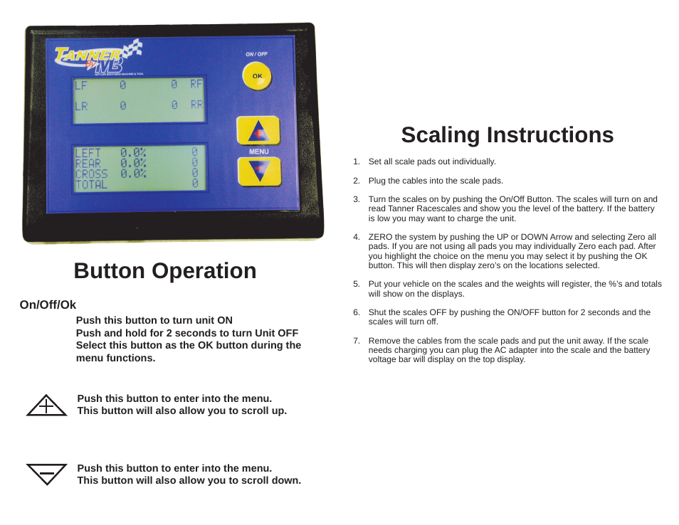 Button operation scaling instructions | Mittler Bros Machine & Tool 50250 User Manual | Page 2 / 2