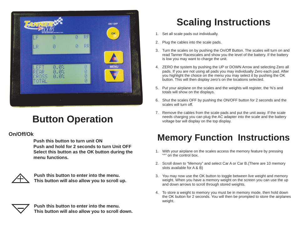 Button operation scaling instructions | Mittler Bros Machine & Tool 50297 User Manual | Page 2 / 2