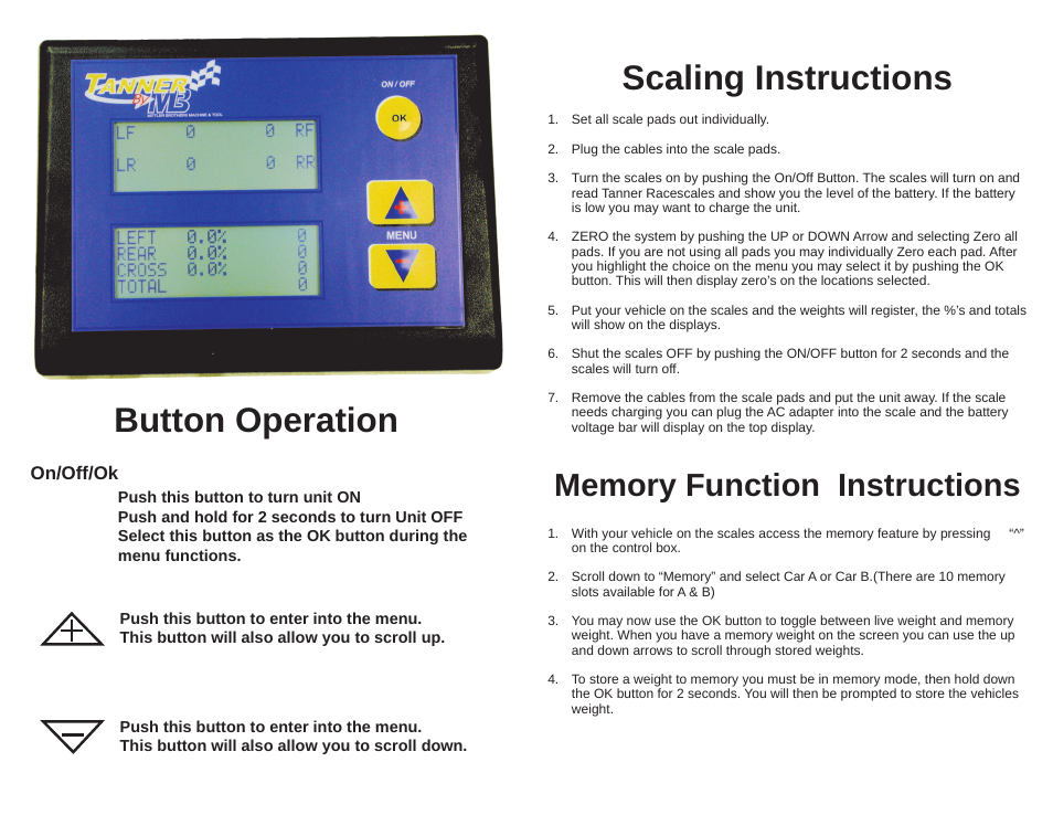 Button operation scaling instructions | Mittler Bros Machine & Tool 50300 User Manual | Page 2 / 2