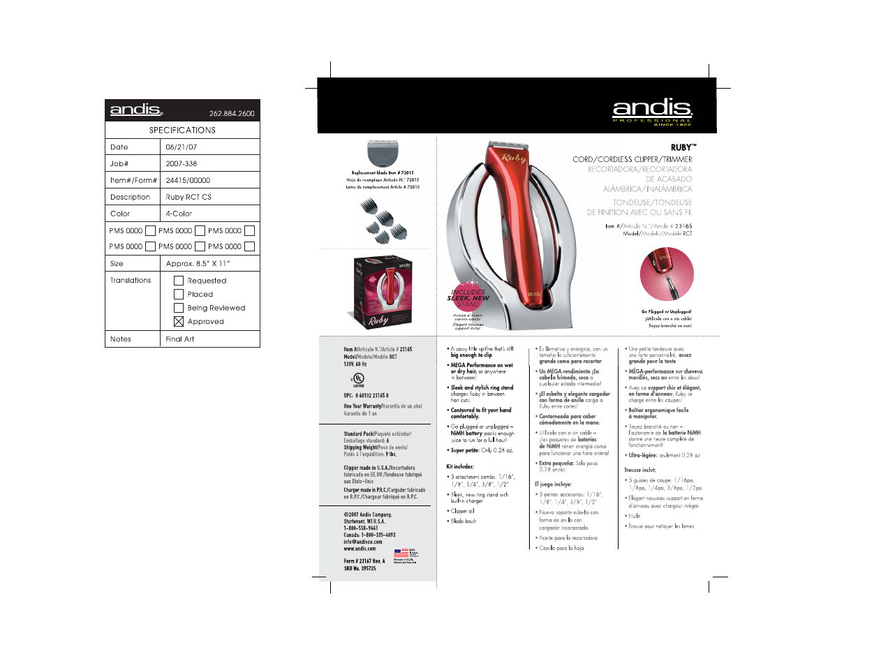 Andis Company 23165 User Manual | 1 page