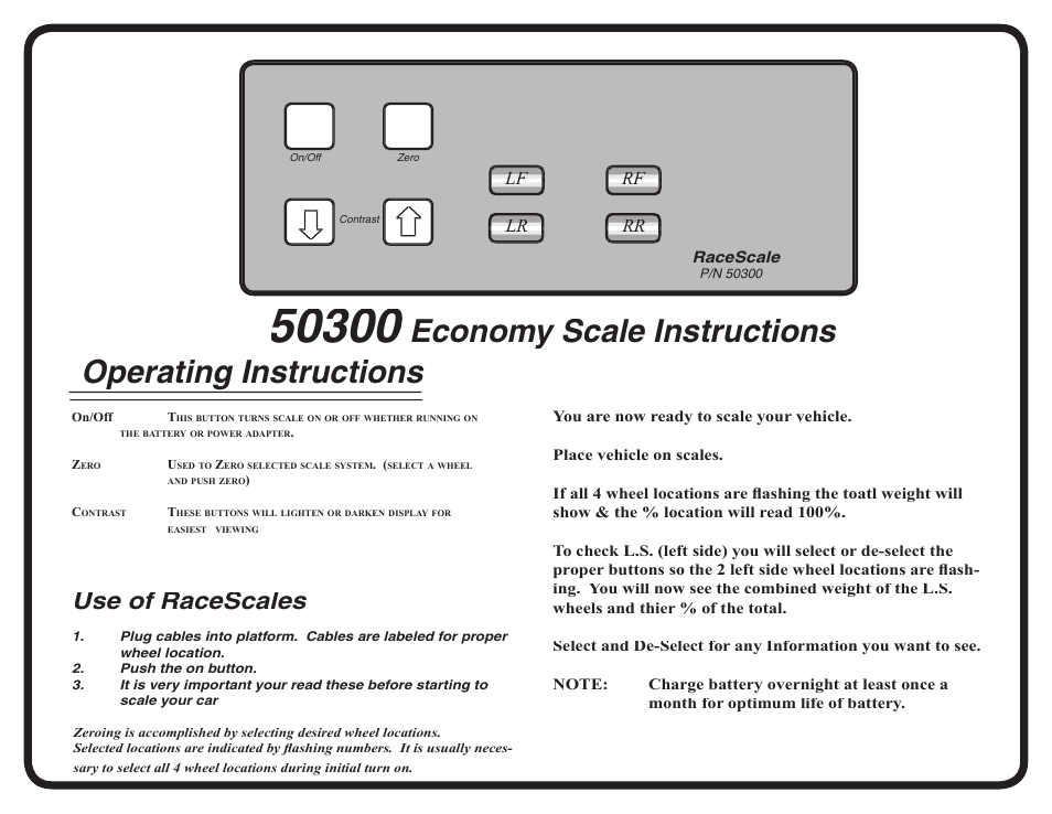 Economy scale instructions, Operating instructions, Use of racescales u u | Mittler Bros Machine & Tool 50300-Old User Manual | Page 2 / 2