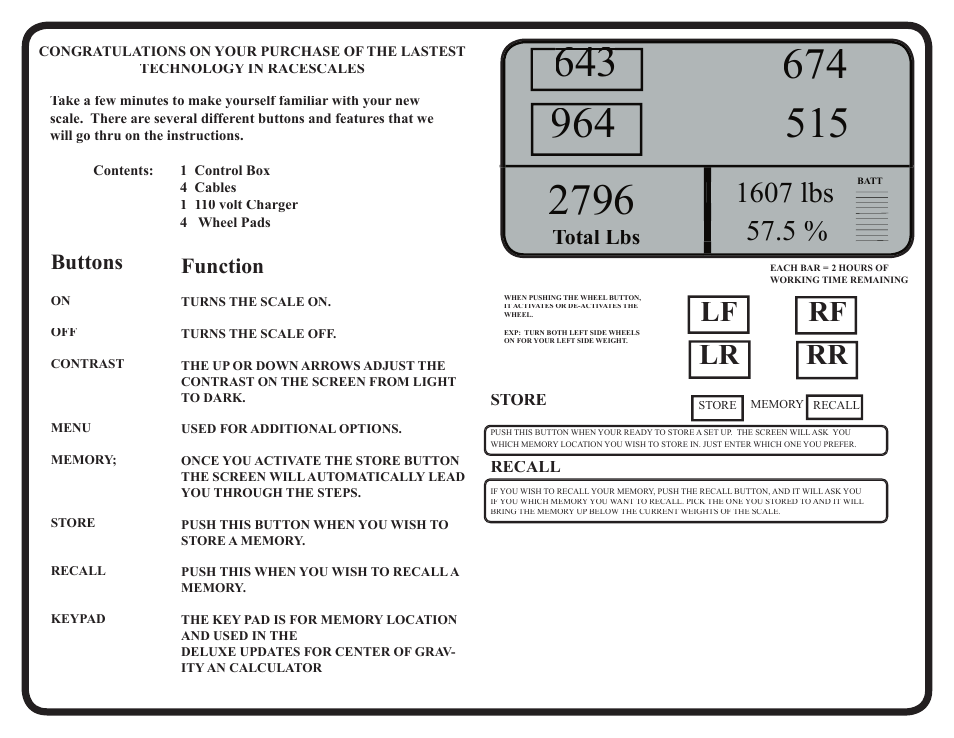 Function, Total lbs, Buttons | Mittler Bros Machine & Tool 50400-Old User Manual | Page 2 / 2