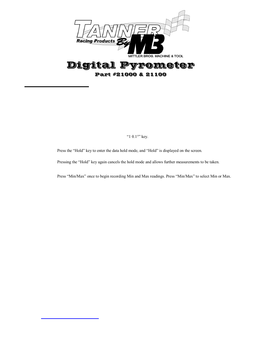 Mittler Bros Machine & Tool 21000 Digital Pyrometer User Manual | 1 page