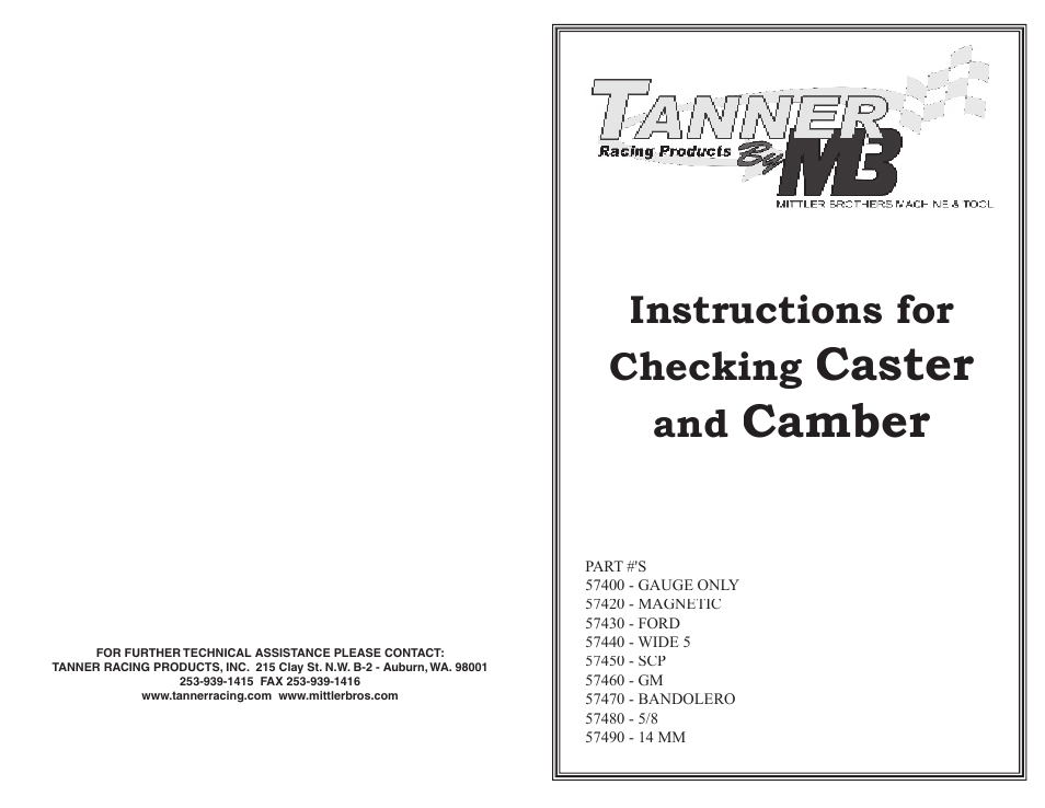 Mittler Bros Machine & Tool 57400 Caster Camber User Manual | 2 pages