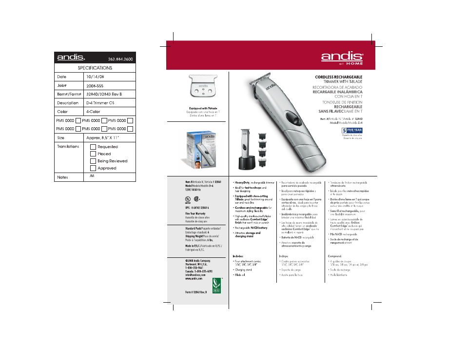 Andis Company 32840 User Manual | 1 page