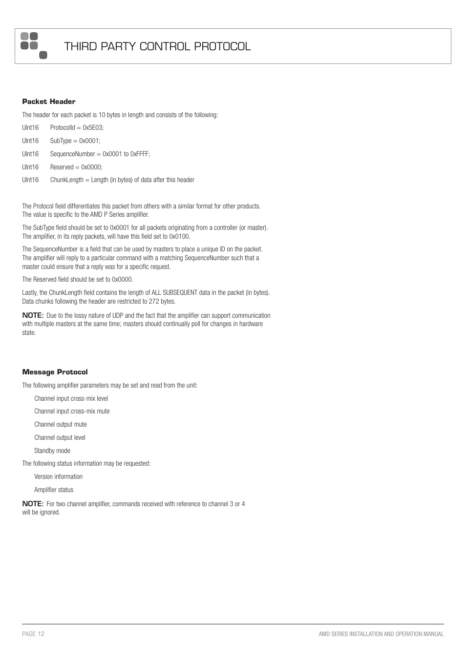 Third party control protocol | Australian Monitor AMD P Series User Manual | Page 12 / 20