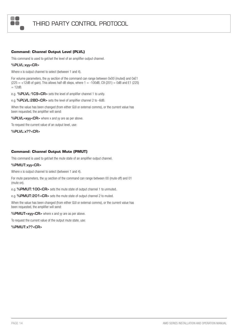 Third party control protocol | Australian Monitor AMD P Series User Manual | Page 14 / 20