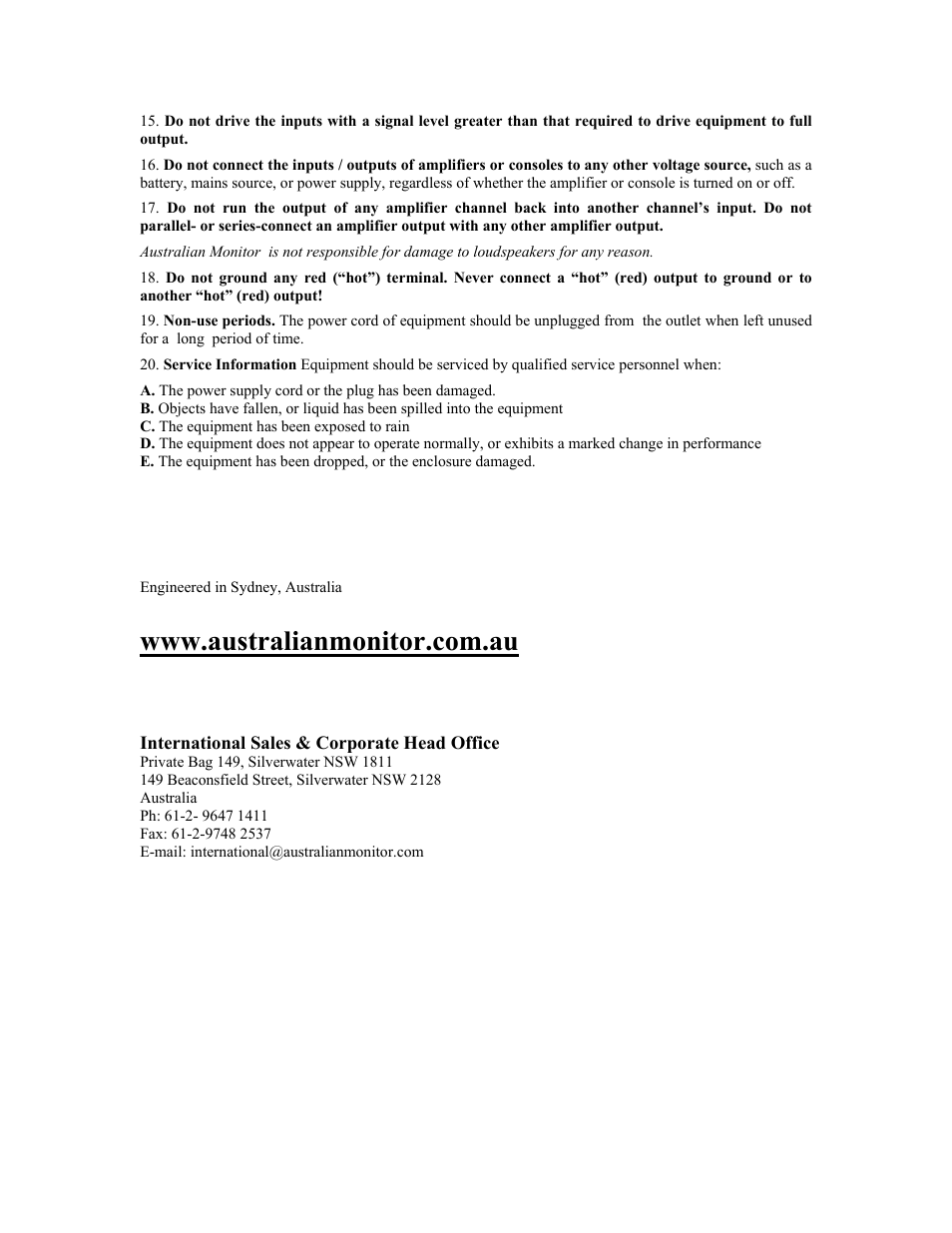 Australian Monitor AMIS120P User Manual | Page 5 / 5