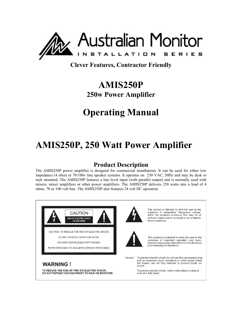 Australian Monitor AMIS250P User Manual | 5 pages