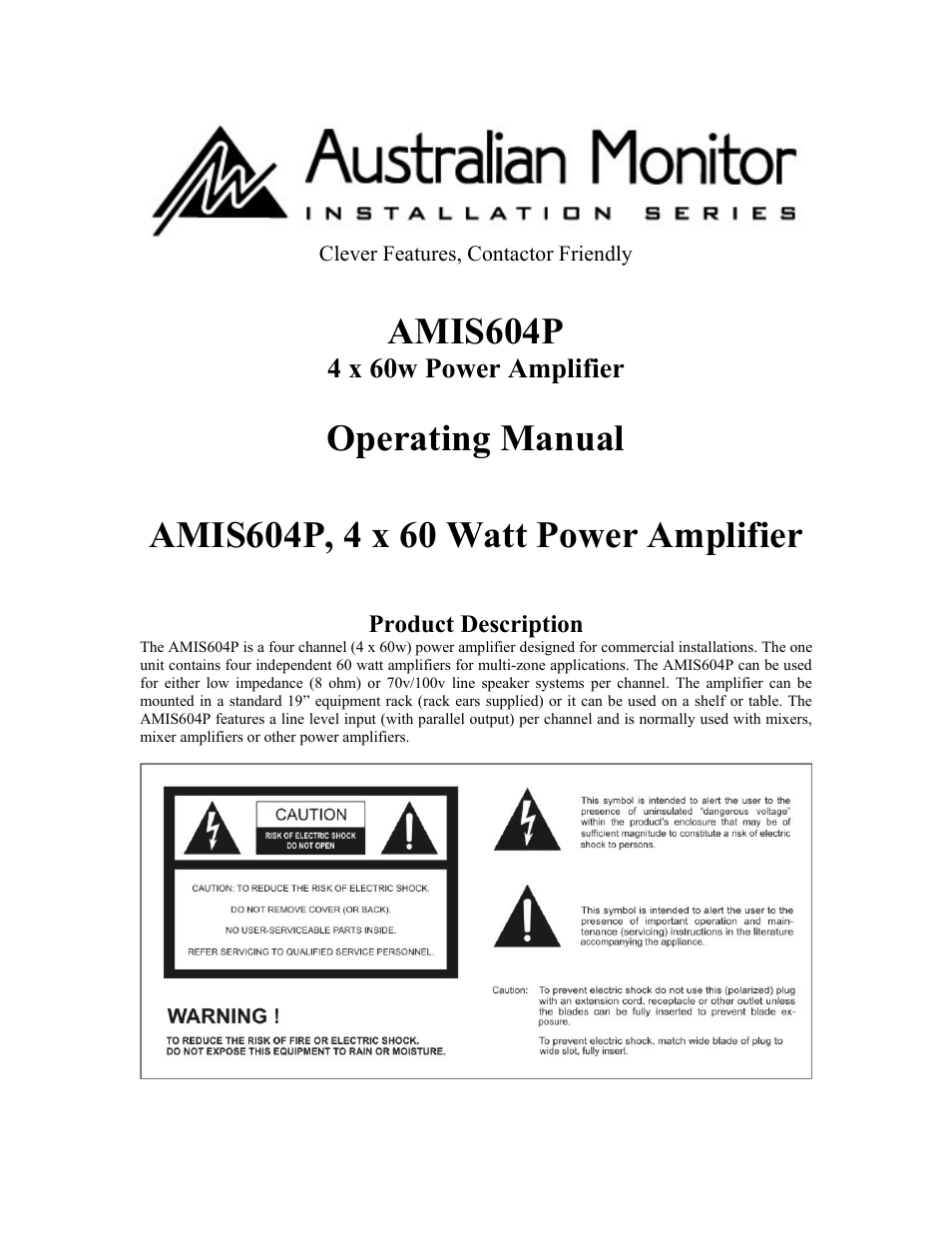 Australian Monitor AMIS604P User Manual | 5 pages