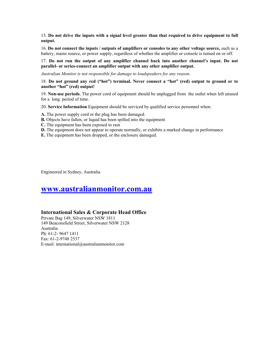 Australian Monitor AMIS604P User Manual | Page 5 / 5