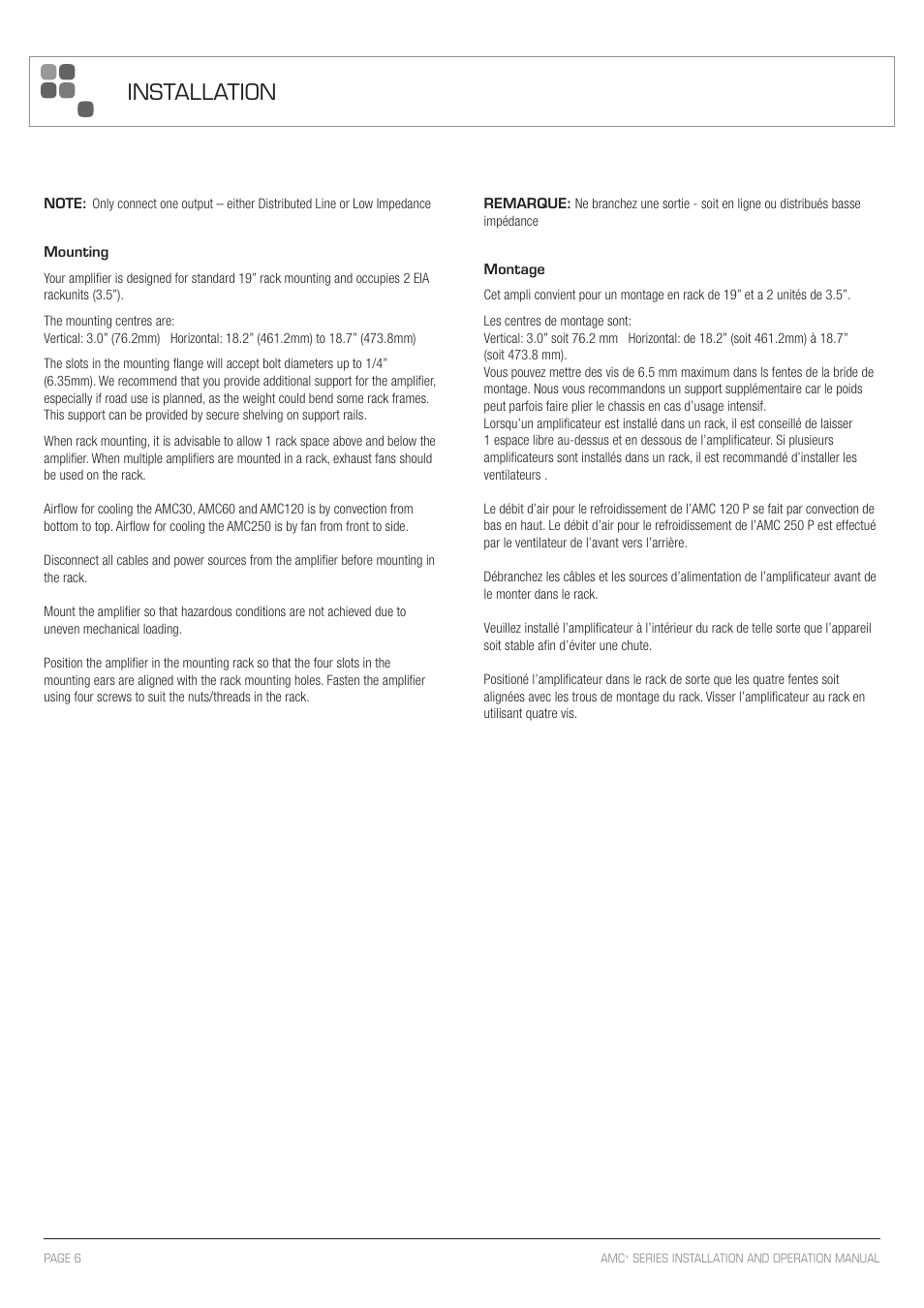 Installation | Australian Monitor AMC+60 User Manual | Page 6 / 16
