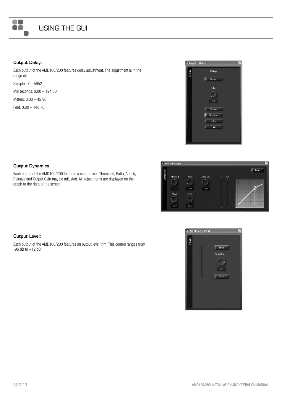 Using the gui | Australian Monitor AMD200 User Manual | Page 10 / 20